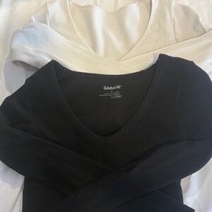 Garage Black and White Ribbed plunge long sleeve